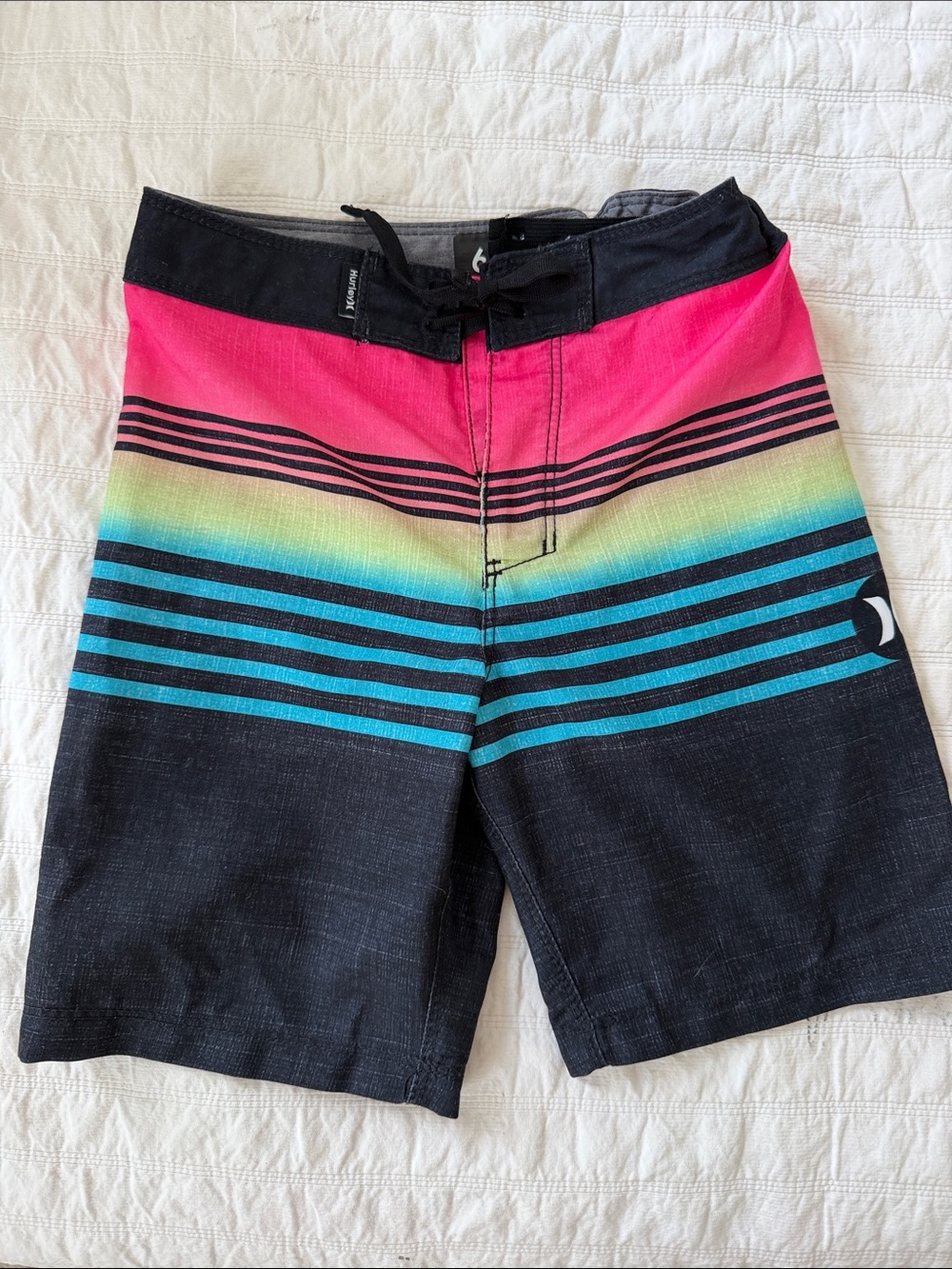 Hurley Men’s Black Pink Teal Ombre Stripe Board Shorts
